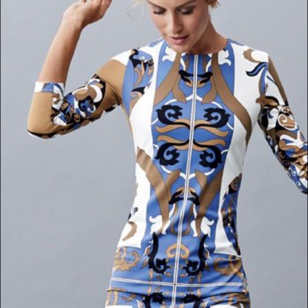 NWT J. McLaughlin Sophia Dress in Navy Brown Abbey Print with 3/4 Sleeve. Size S